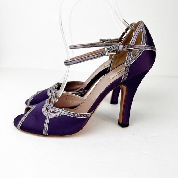 SZ 38 Prada Purple Satin Metallic Lined Heels - Picture 3 of 7